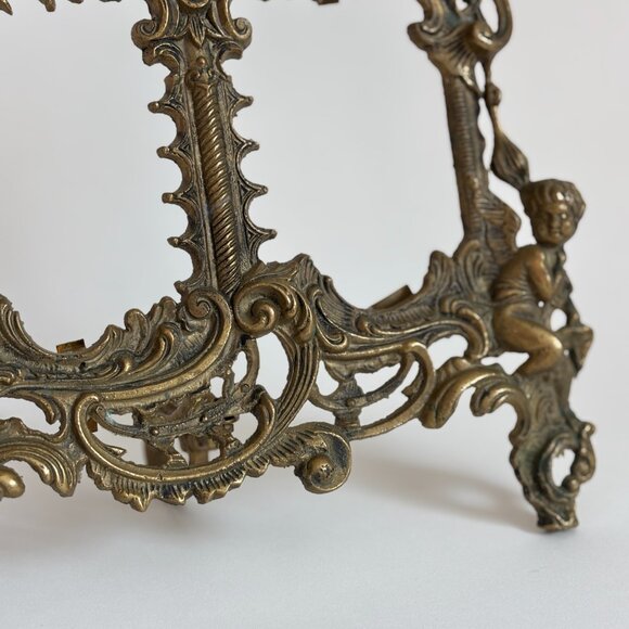 Antique Brass Cherub Double Picture Frame - Ornate Brass - Picture 7 of 9